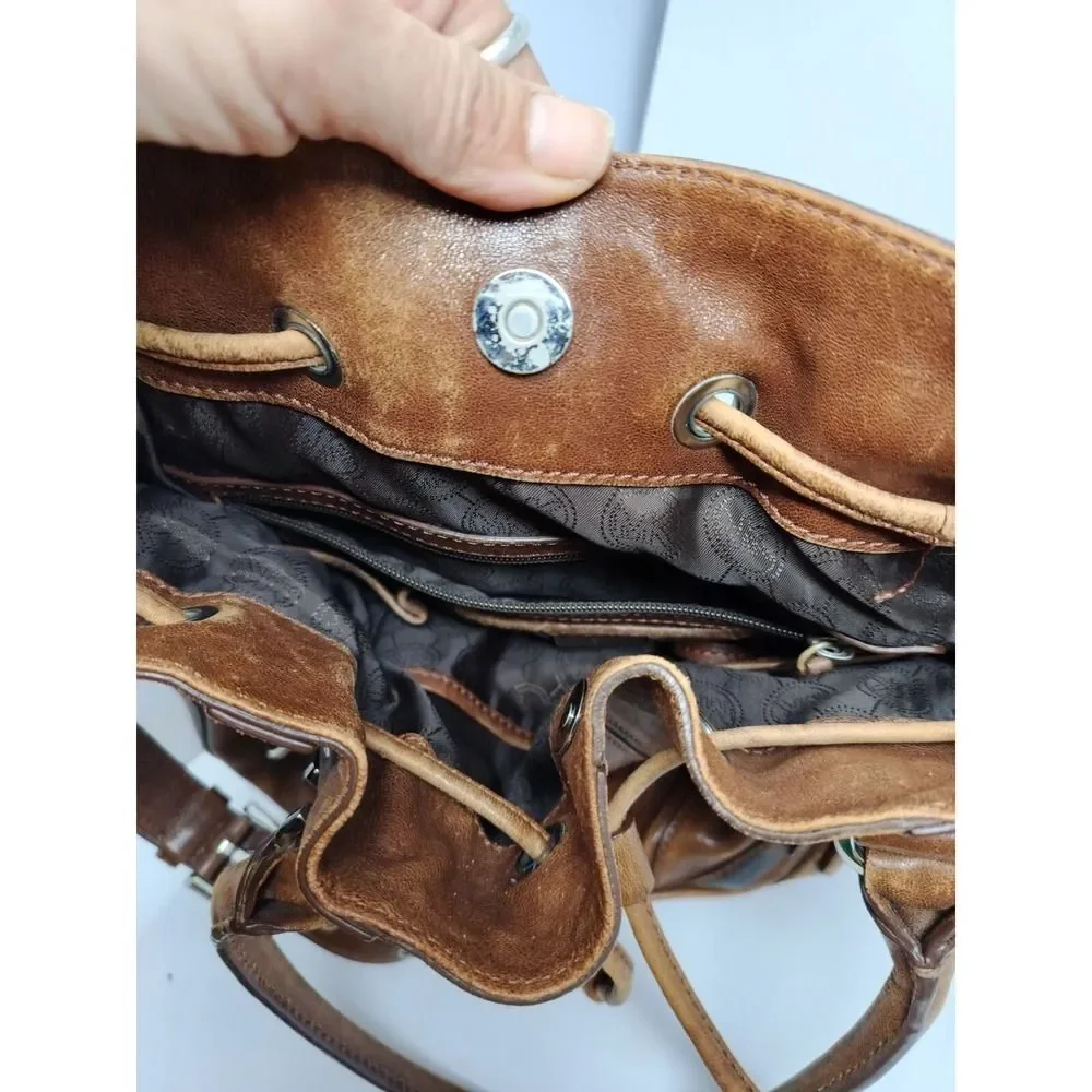 Michael Kors Leather Tote Hobo Shoulder Bag Distressed Look Large Bucket Buckle